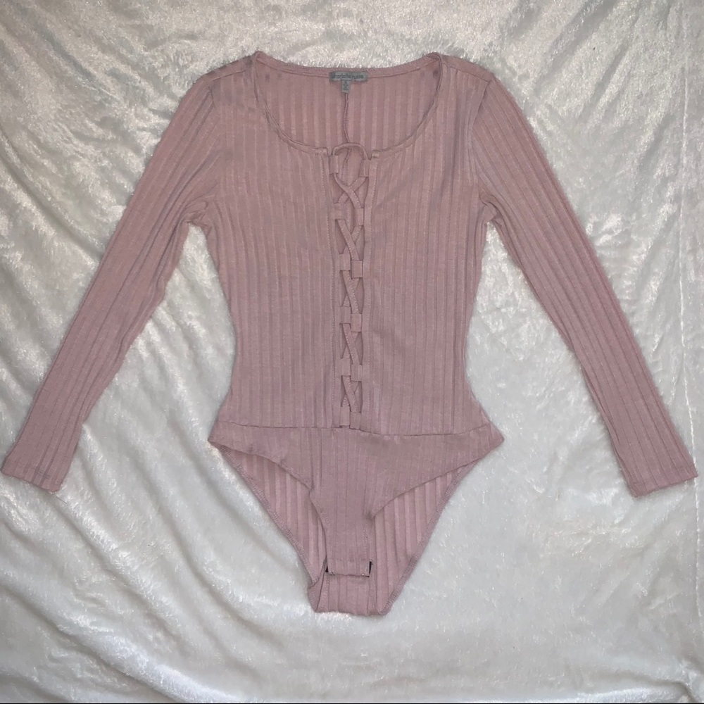 Pink ribbed bodysuit